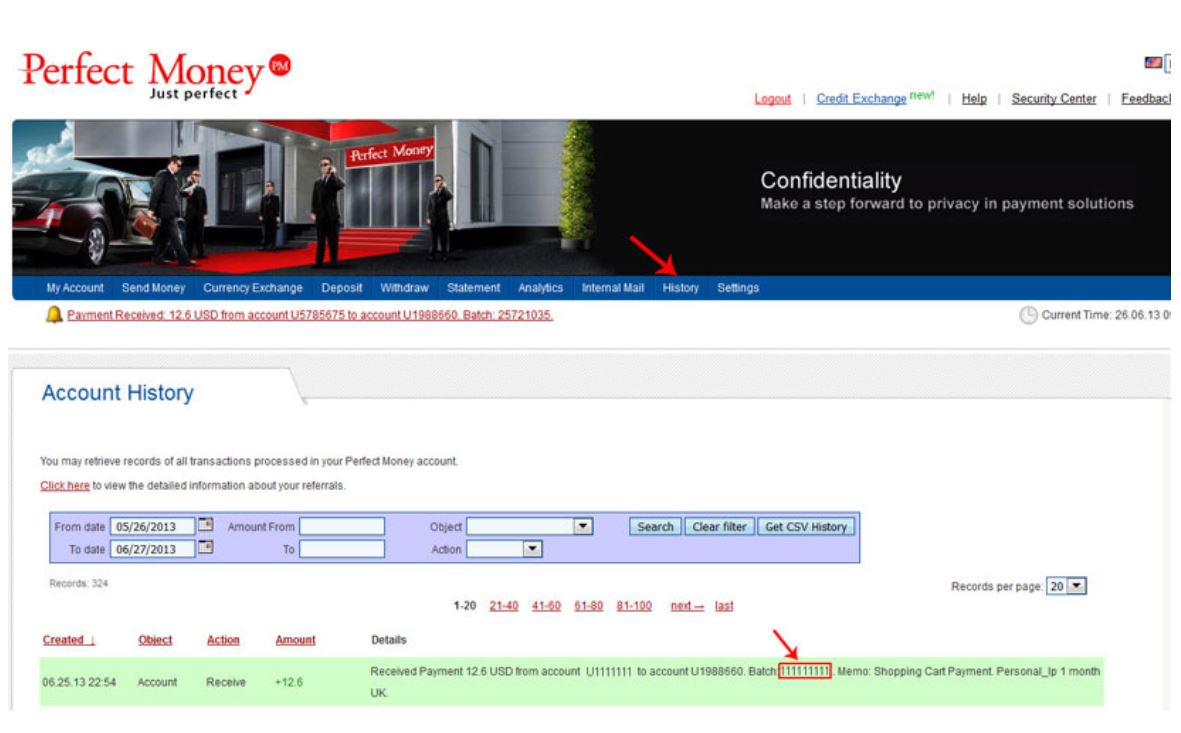 Cách lấy Batch number của Perfect Money