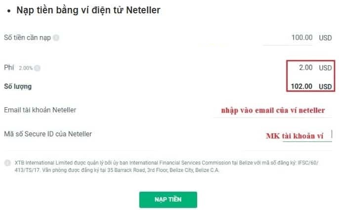 Nạp tiền từ ví điện tử Neteller