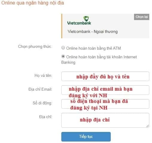 Chọn nạp qua Vietcombank