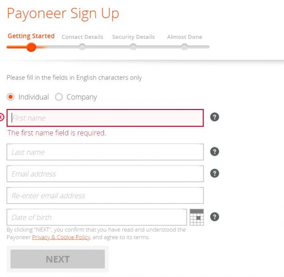 Mở tài khoản Payoneer