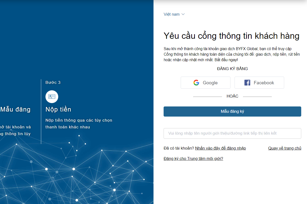 Hướng dẫn mở tài khoản sàn BYFX Bước 2