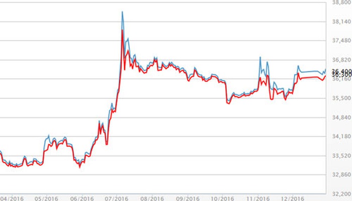 Biểu đồ giá vàng năm 2016