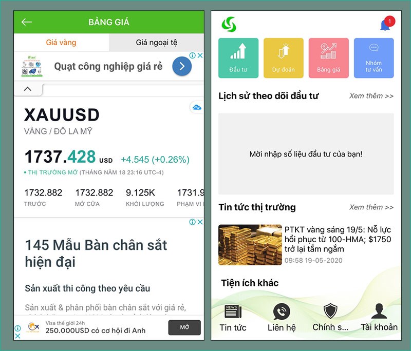 Đầu tư vàng - App theo dõi giá vàng dễ sử dụng