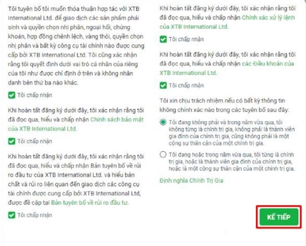 Đồng ý với các điều khoản của sàn Forex XTB