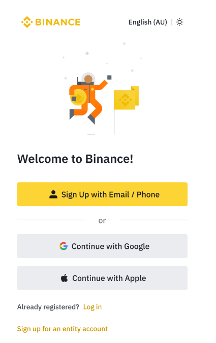 Cách đăng ký tài khoản trên Ứng dụng Binance bước 2