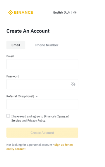 Cách đăng ký tài khoản trên Ứng dụng Binance bước 3