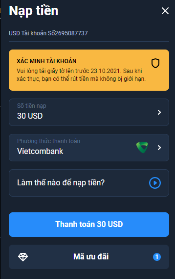 Hướng dẫn nạp tiền bằng Internet banking