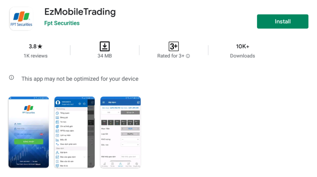 App chứng khoán FPT EzMobileTrading