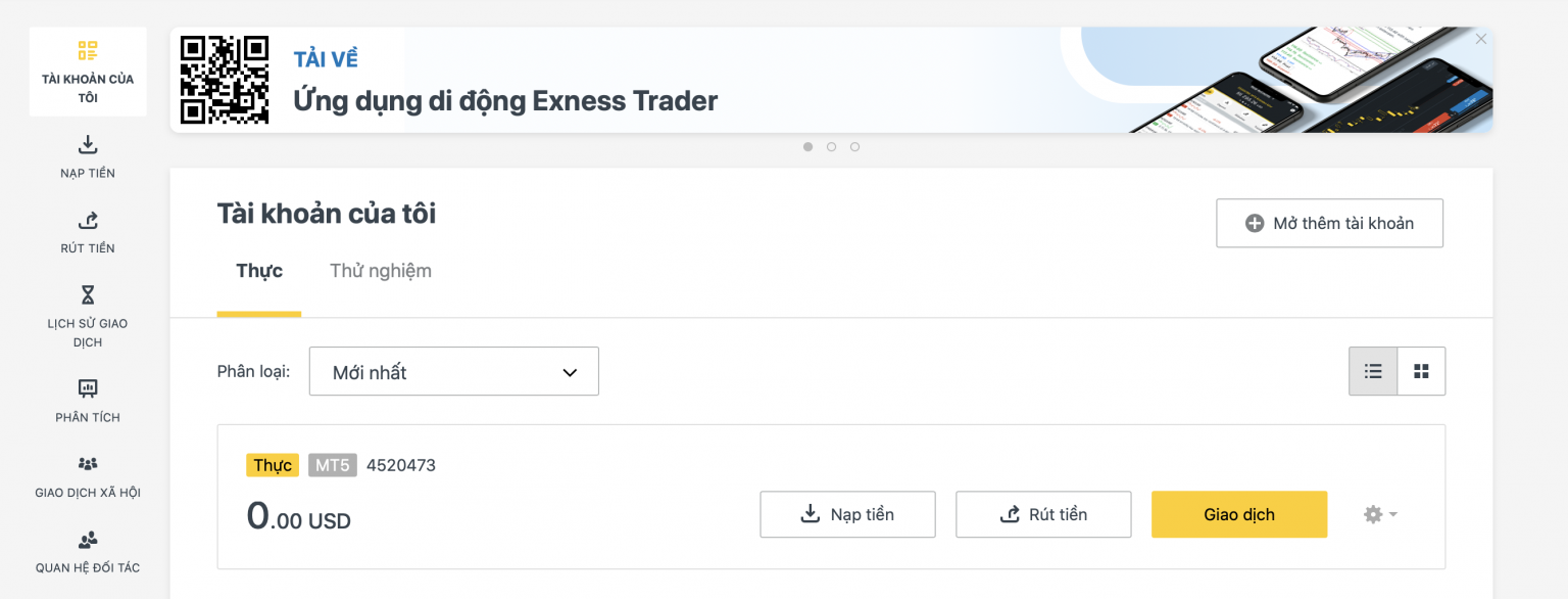 Mở tài khoản giao dịch MT4 hoặc MT5 tại sàn Exness