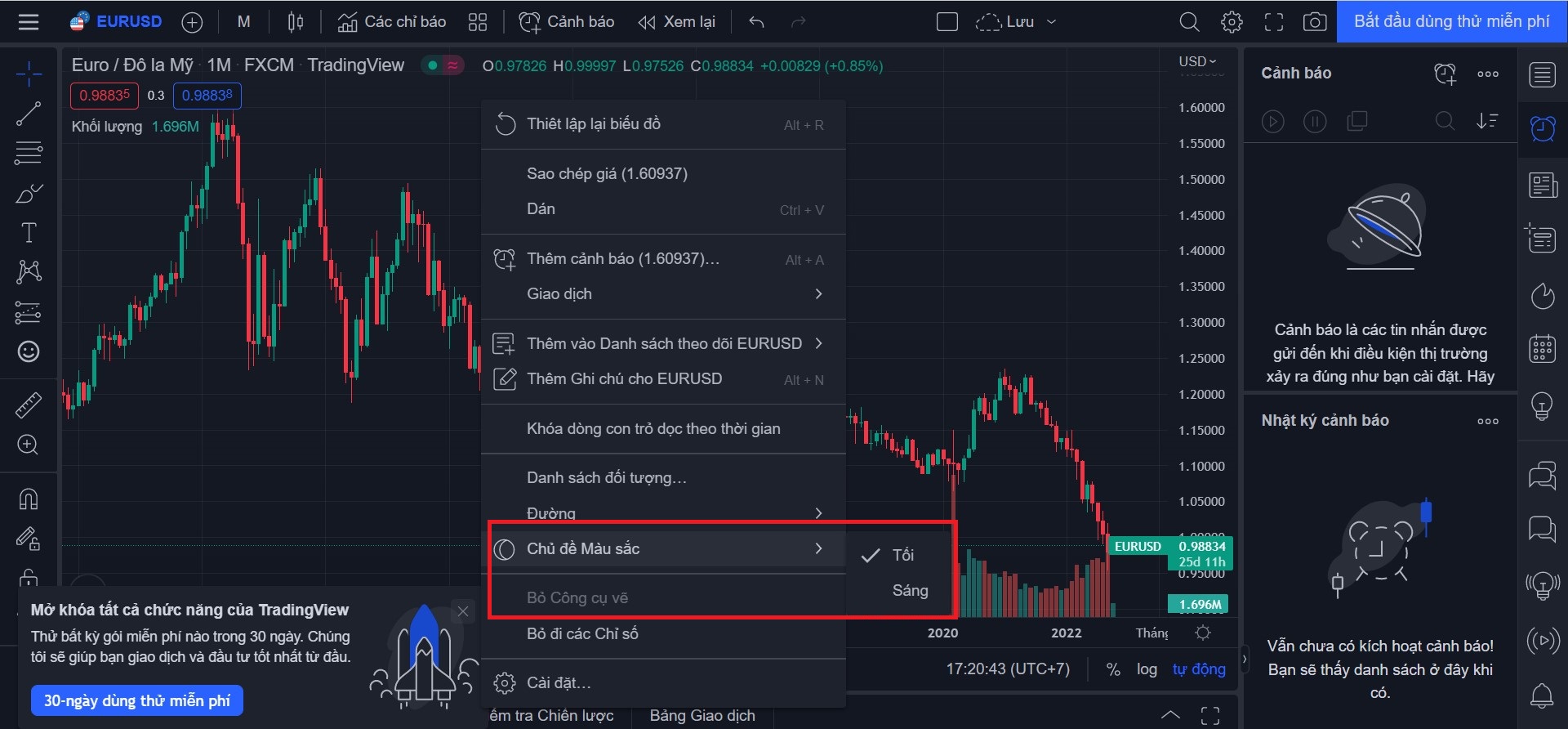 cách chuyển chế độ dark mode của tradingview cách 2