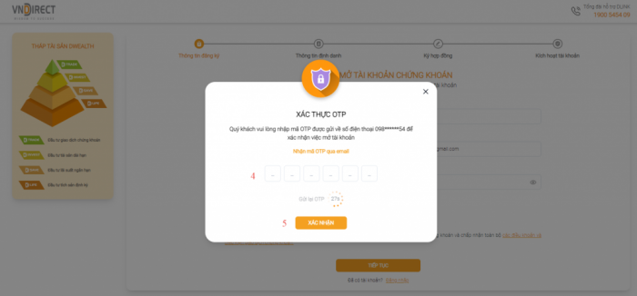 Xác thực OTP để mở tài khoản chứng khoán VNDirect (VNDS)