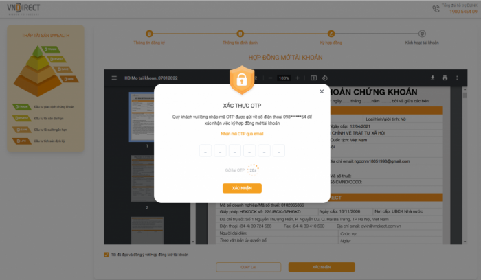 Xác thực OTP để ký hợp đồng mở tài khoản chứng khoán VNDirect (VNDS)