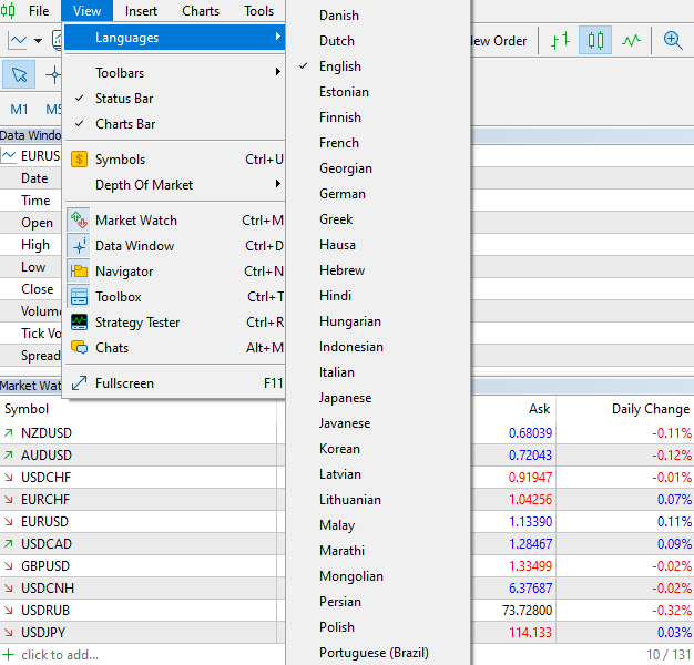 cách đổi ngôn ngữ trên metatrader 4 cho người mới