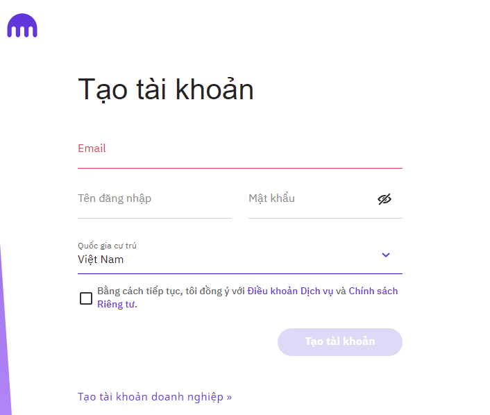 Điền địa chỉ Email