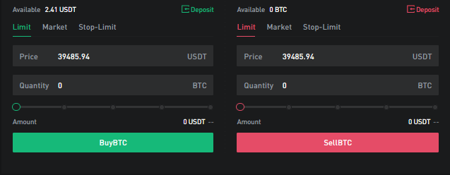 Nhấn chọn “Buy BTC" hoặc “Sell BTC