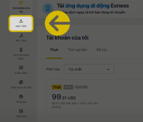 Nạp tiền vào ví Bitcoin Exness