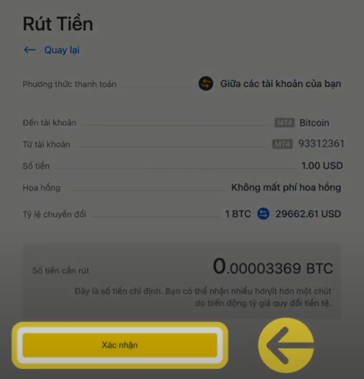 Rút tiền từ ví Bitcoin Exness