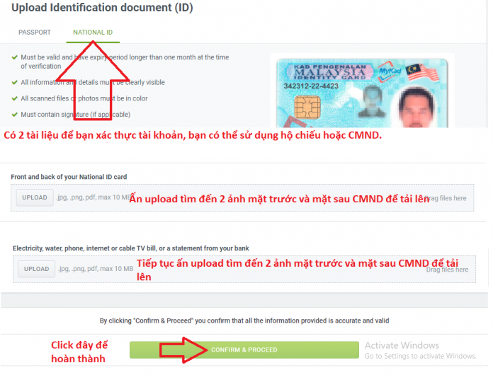 Upload ảnh CMND đăng ký Forex4you 