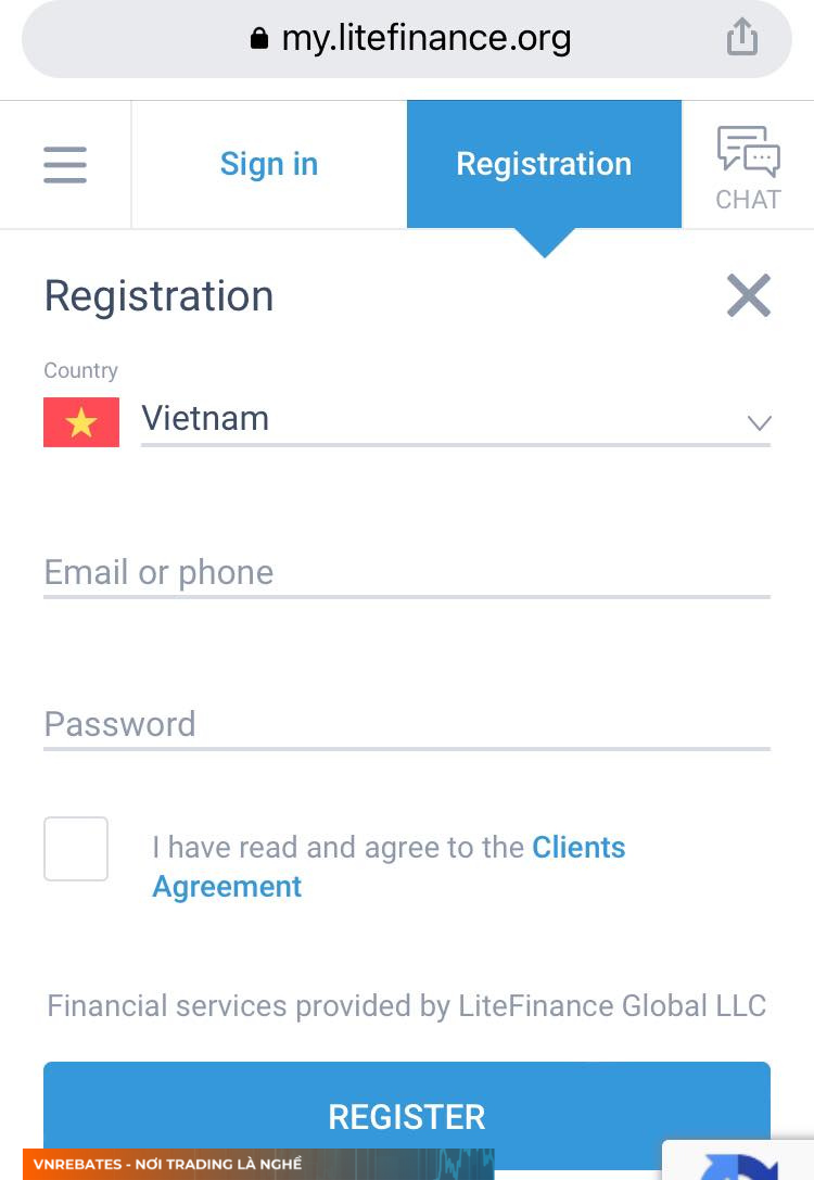 Mở tài khoản sàn LiteForex trên điện thoại bước điền thông tin
