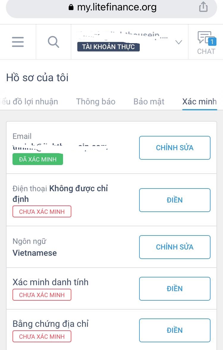 Xác minh tài khoản sàn LiteForex trên điện thoại 