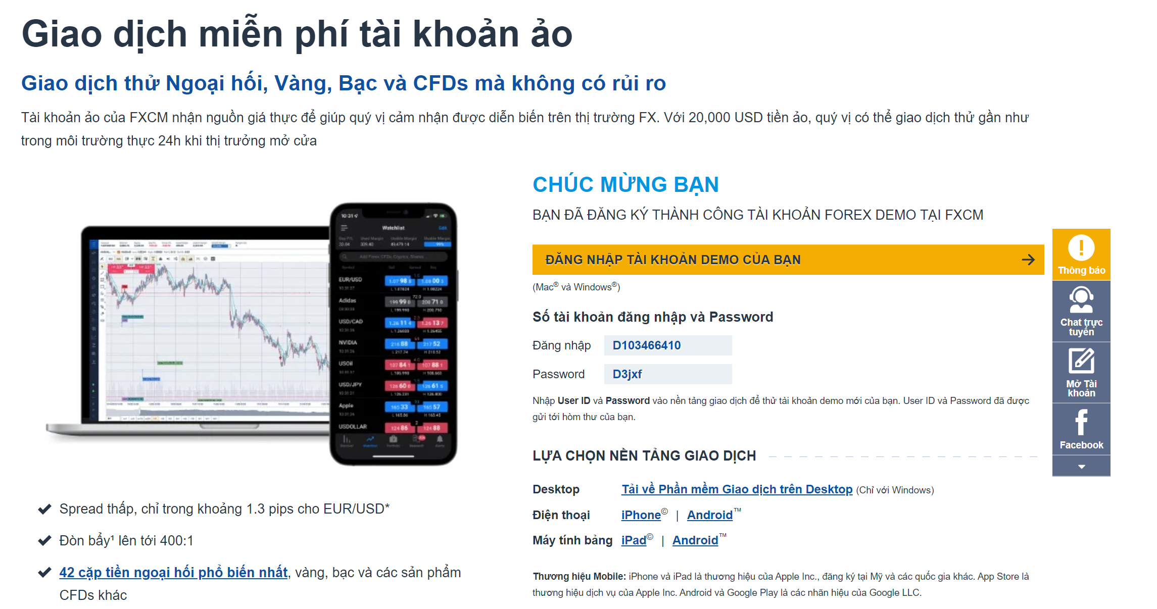 Thông tin đăng nhập FXCM cung cấp cho bạn 