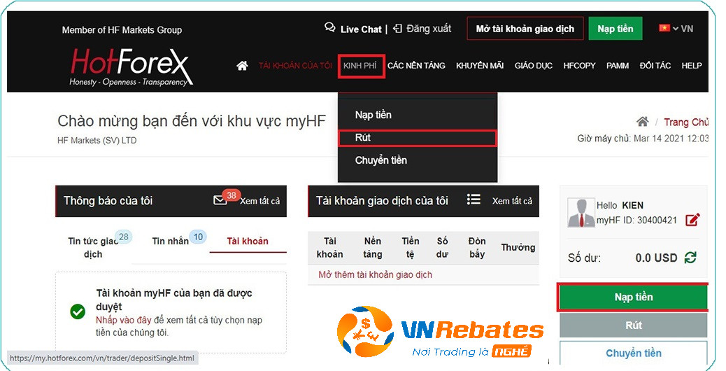 Hướng dẫn rút tiền sàn HotForex bằng Internet Banking