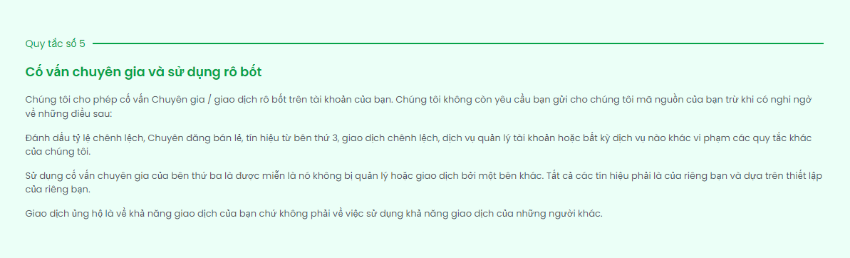 Quy định của MFF về việc sử dung EA và tín hiệu bên thứ ba