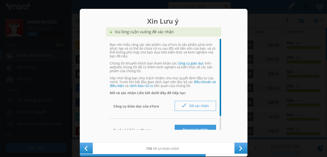 Lưu ý trước khi xác nhận đăng ký tài khoản eToro 