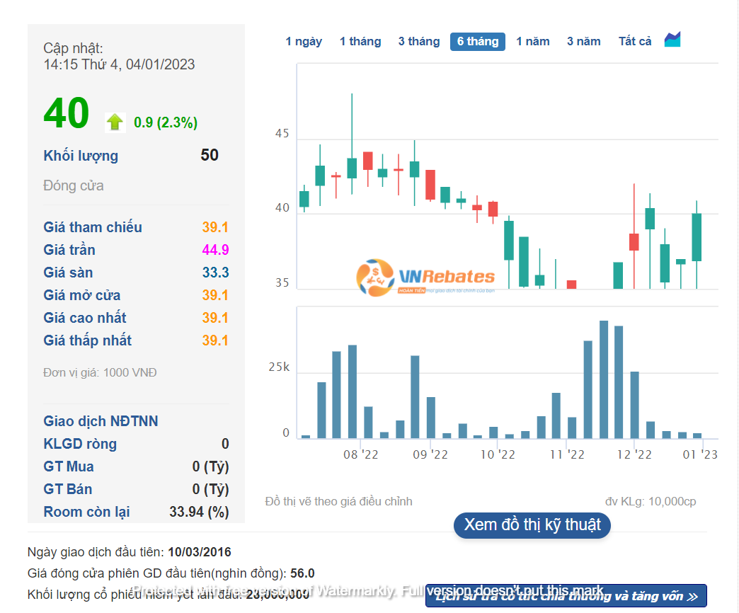 Diễn biến giá cổ phiếu VGG năm 2022