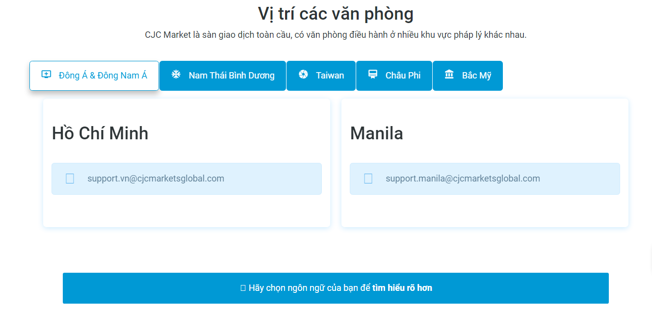 Thông tin dịch vụ khách hàng của sàn CJC Markets 