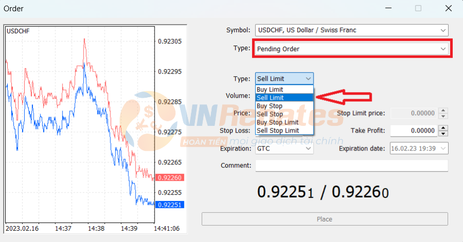 hướng dẫn đặt lệnh sell limit bước 2