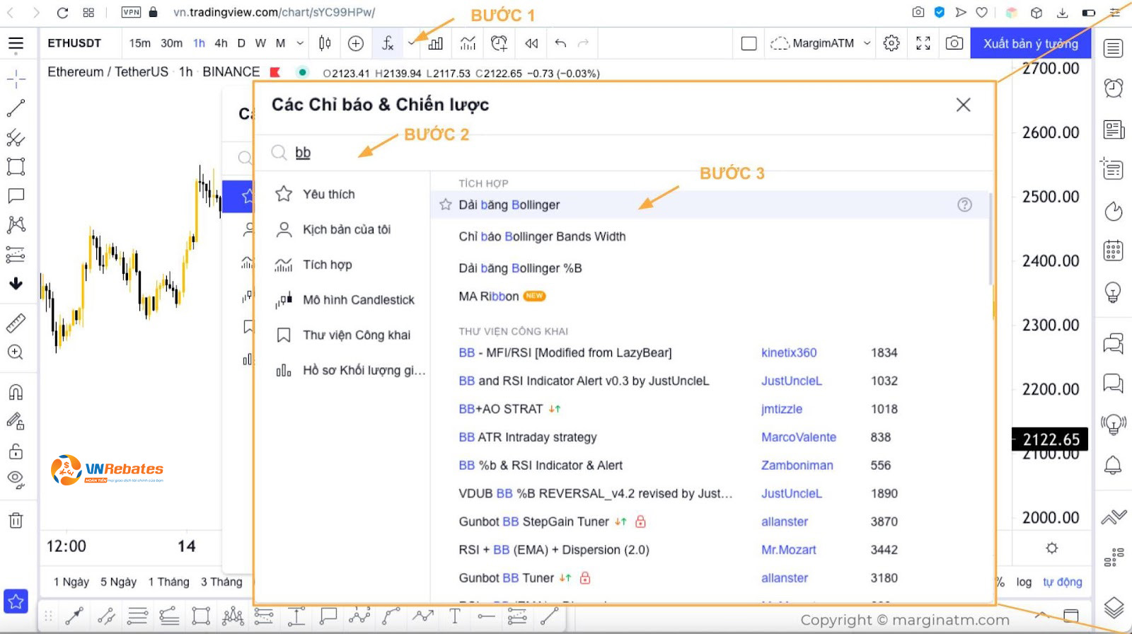 Cách cài đặt dài Bollinger trên TradingView