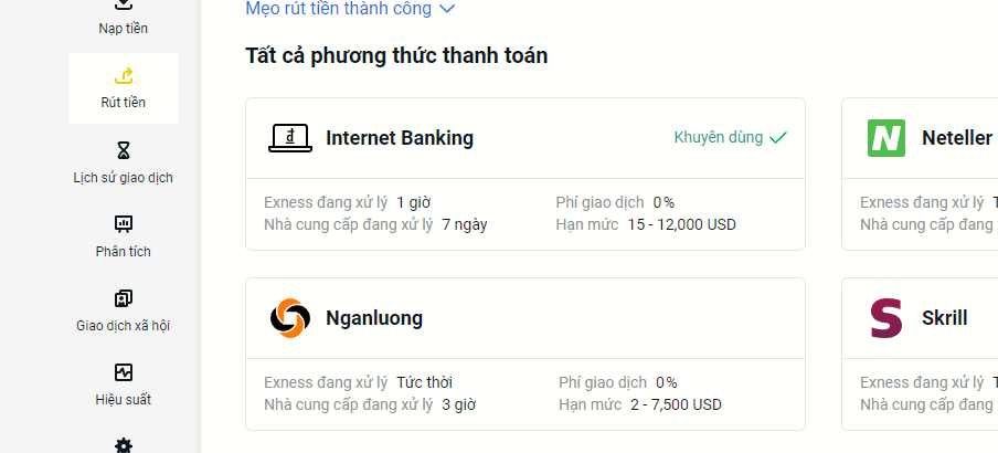 Chọn phương thức rút tiền từ Metatrader 4 về Internet Banking