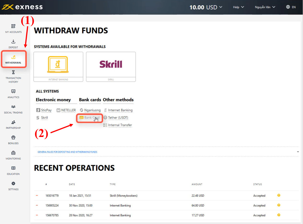 Rút tiền từ nền tảng MT4 về thẻ tín dụng/thẻ ghi nợ bước 1