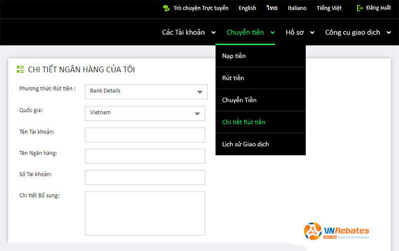 Chọn “Chi tiết rút tiền”