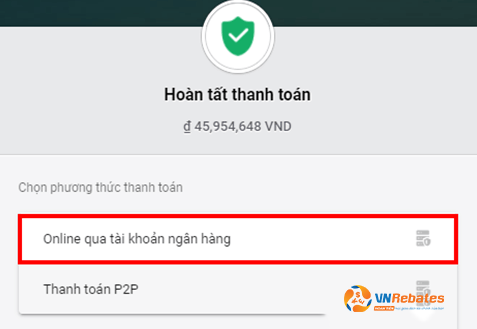 Chọn “Online qua tài khoản ngân hàng”