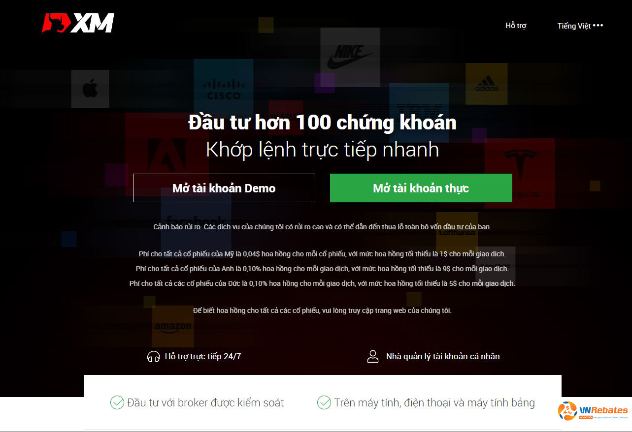 Mở tài khoản Demo rất dễ dàng ngay trên trang chủ sàn XM