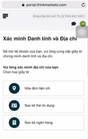 Gửi giấy tờ để xác minh địa chỉ