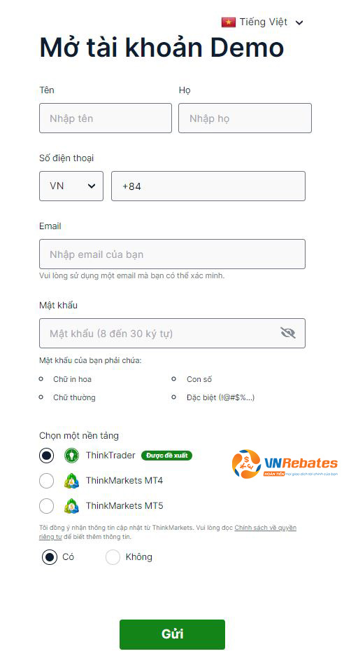 Mở tài khoản Demo ở đây