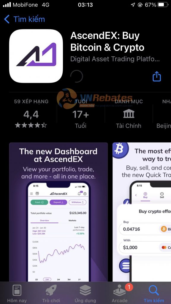 Tải ứng dụng Ascendex trên Appstore hoặc CHPlay